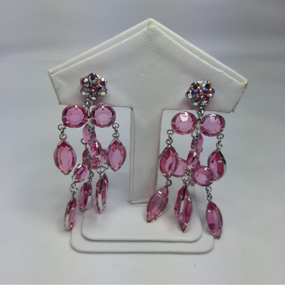 Pink Crystal Glass "Chandelier" Earrings